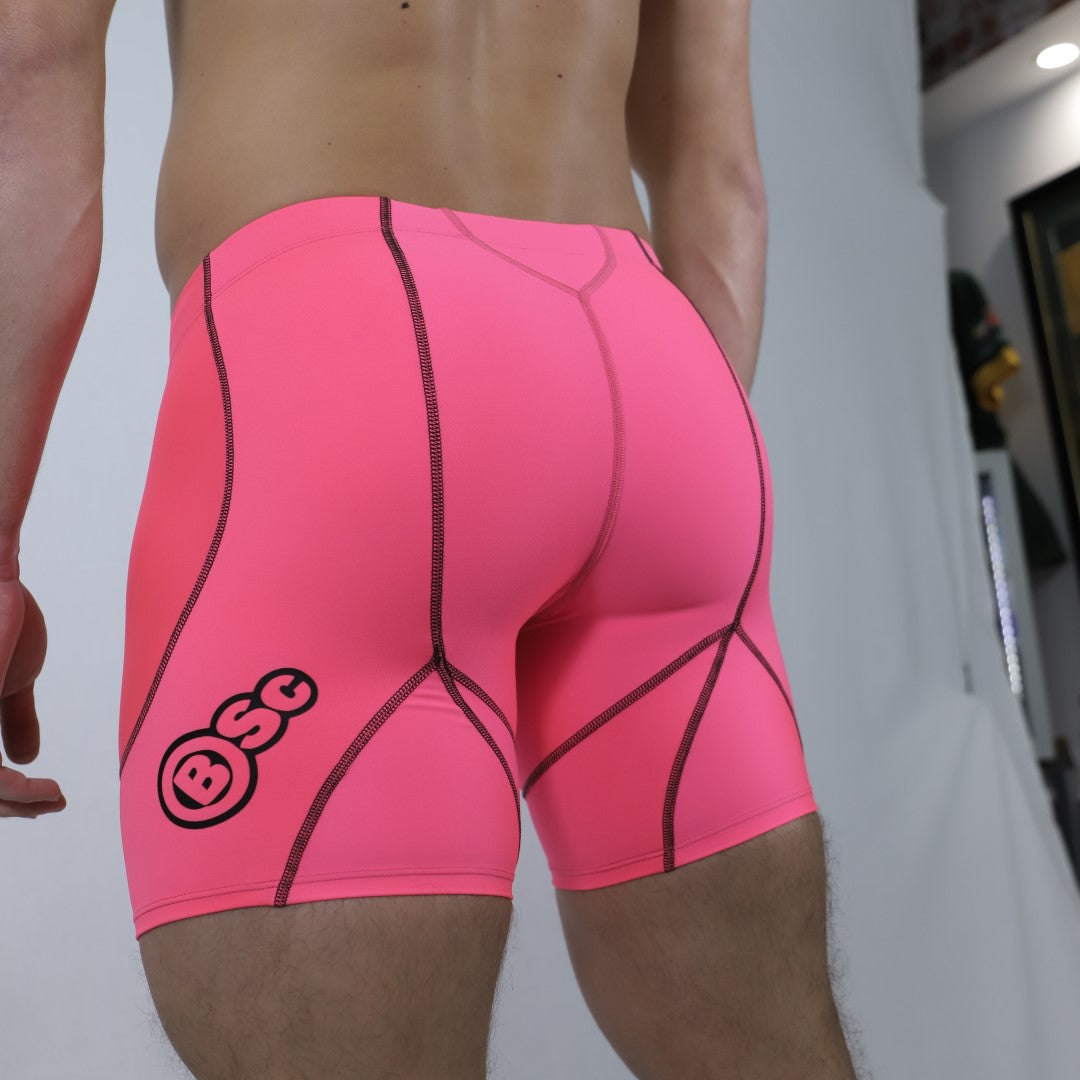 Athlete Compression Half Quad Shorts Mens Pink โ BSc