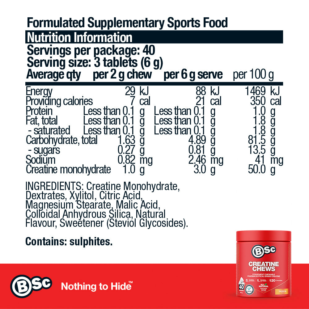 Creatine Chews - 120 nutrition information panel