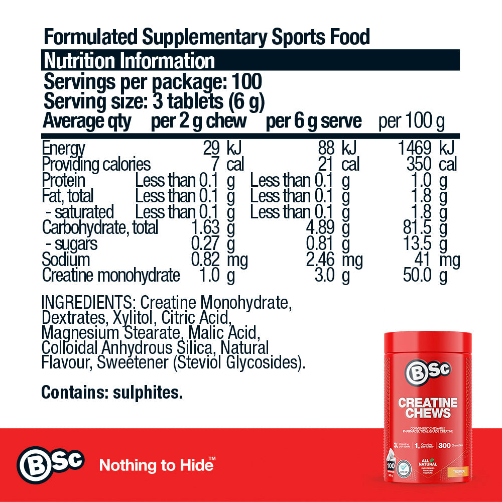 Creatine Chews - 300 nutrition information panel
