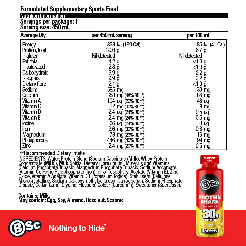 RTD Protein Shake 6 Pack - Banana nutrition information panel
