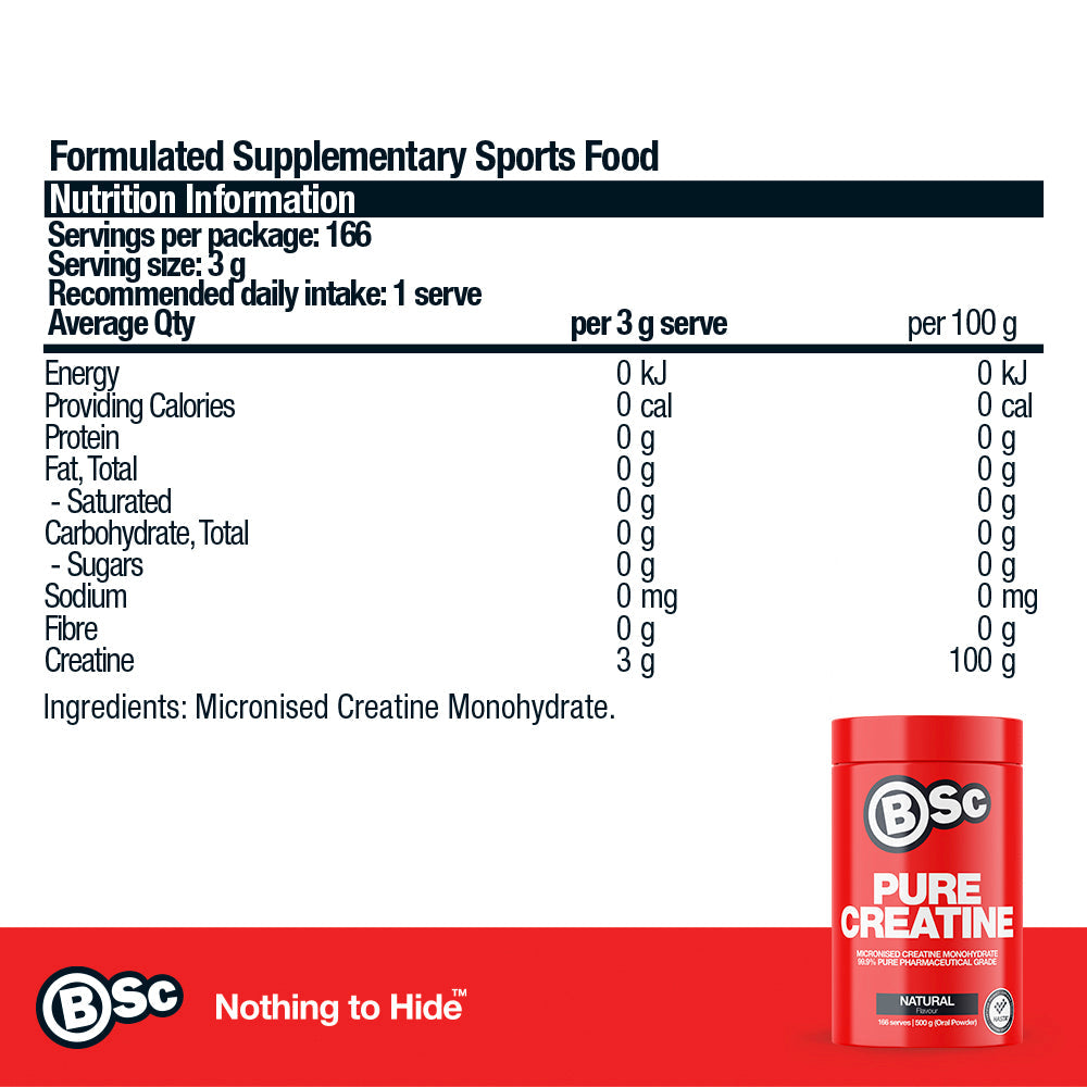 Pure Creatine Monohydrate - 500g nutrition information panel