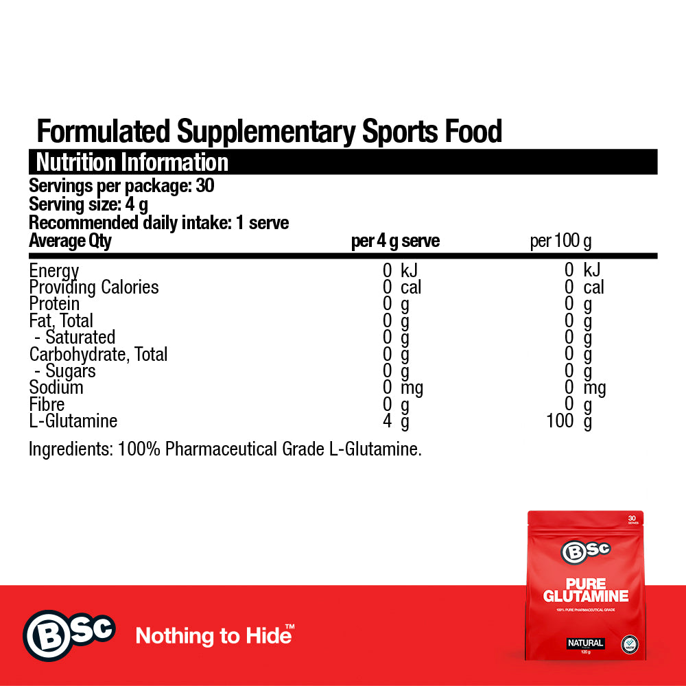 Pure Glutamine - nutrition information panel