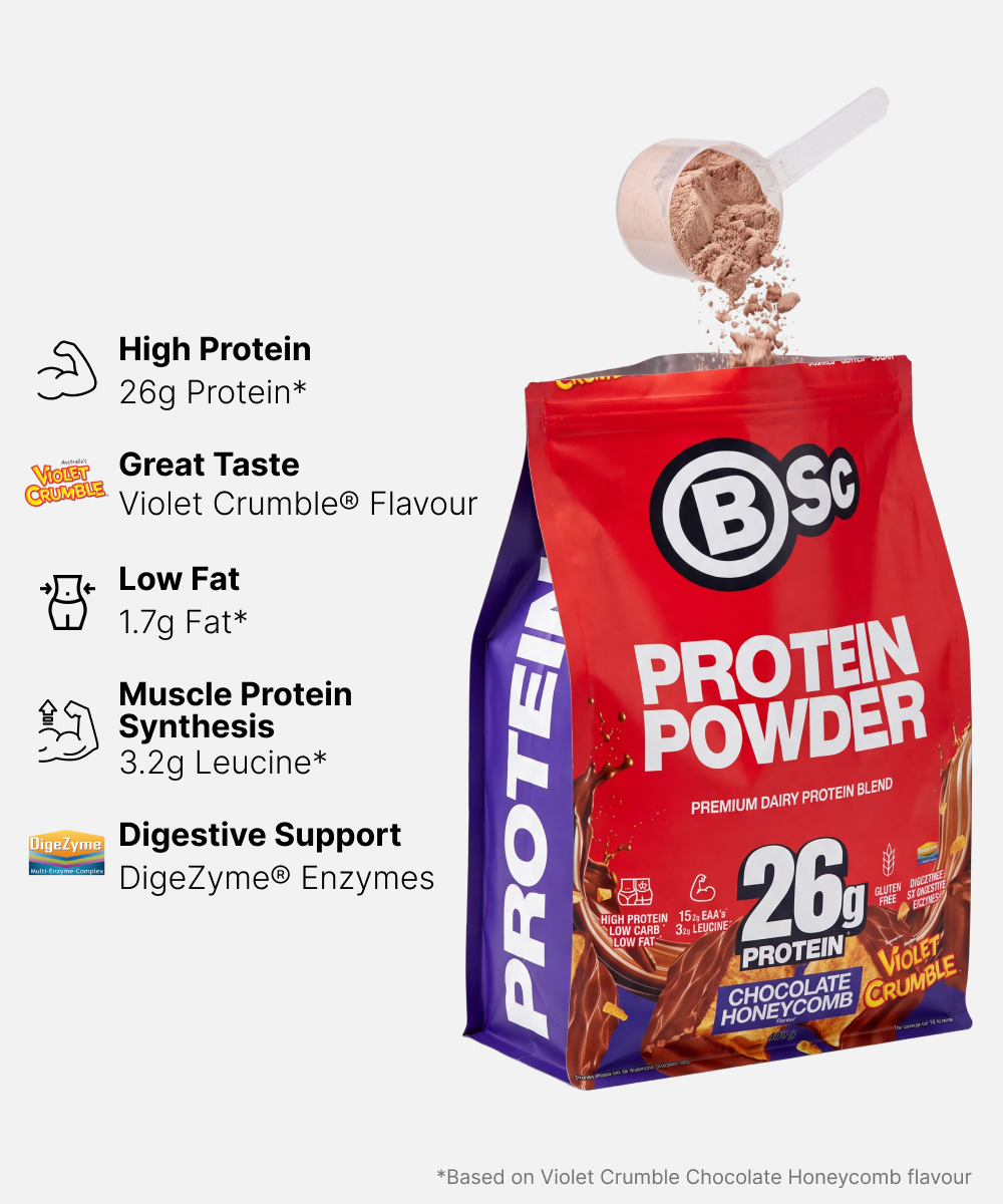 BSc x Violet Crumble Protein Powder - lifestyle image