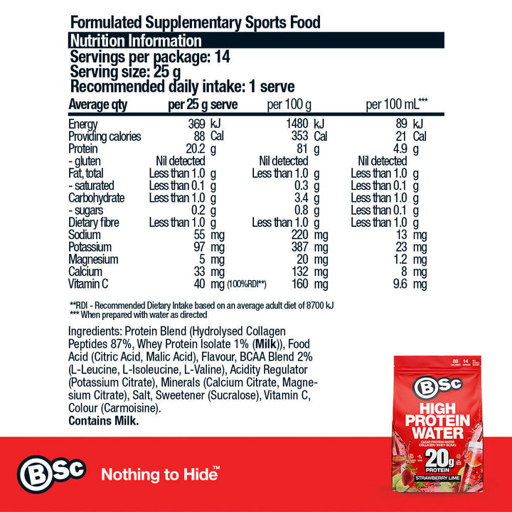 High Protein Water - 350g Strawberry Lime nutrition information panel