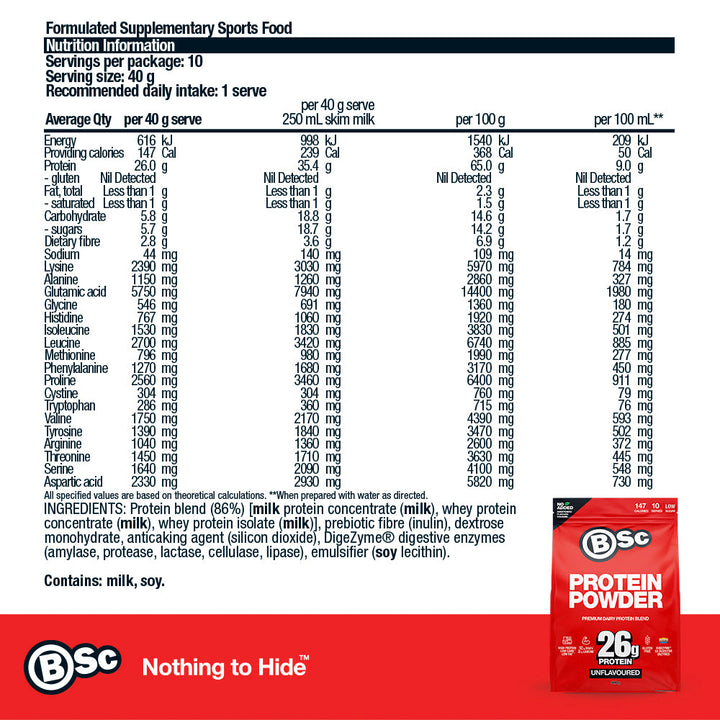 Protein Powder - 400g Unflavoured nutrition information panel