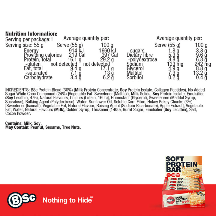 Soft Protein Bar - hokey-pokey-ice-cream nutrition information panel