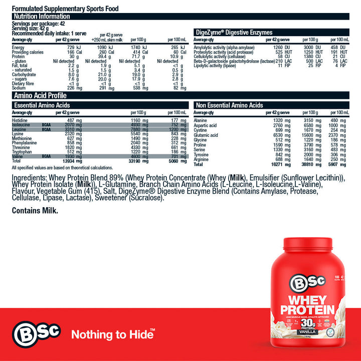 Whey Protein Powder - 1.8kg Vanilla nutrition information panel